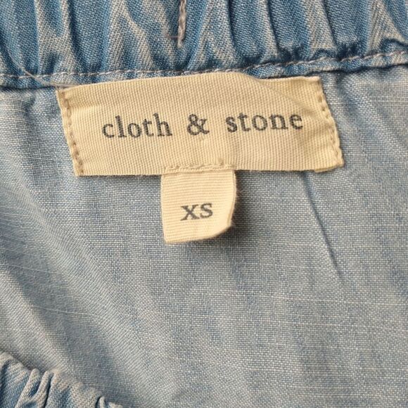 Cloth & Stone Chambray Dress Shift Mini Off Shoulder Light Wash XS Tencel Tunic - Picture 9 of 16